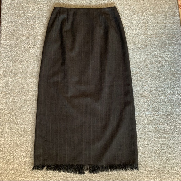 Harve Benard Sport Midi Pencil Skirt~10 ~ Brown Plaid ~Fringed Hem ~Country  Vi… - Picture 1 of 13